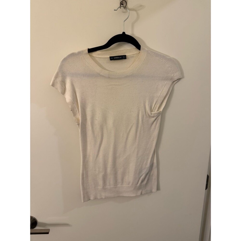 Zara Cream Short-Sleeve Knit Top